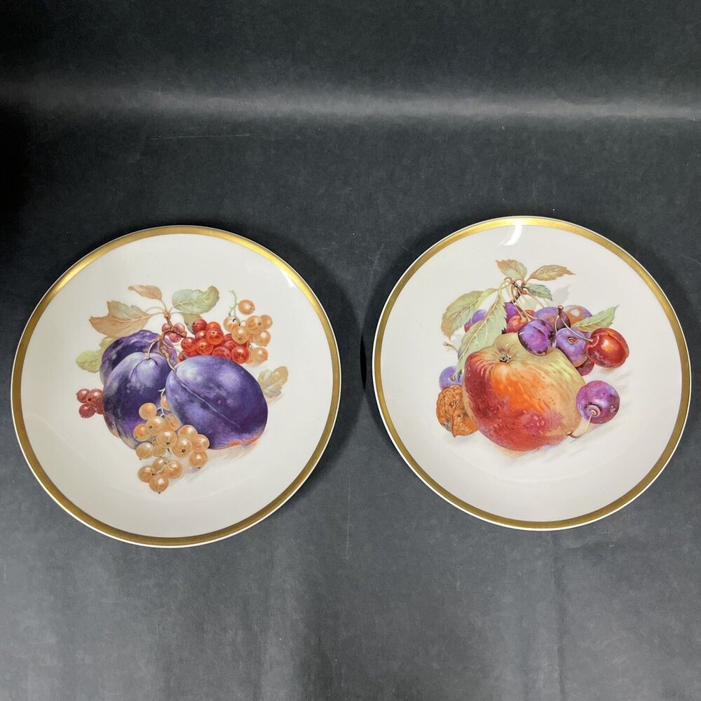 2 PMR Jaeger Co E&R Bavaria Porcelain Salad Plates‎ - Orchard  7 3/4"
